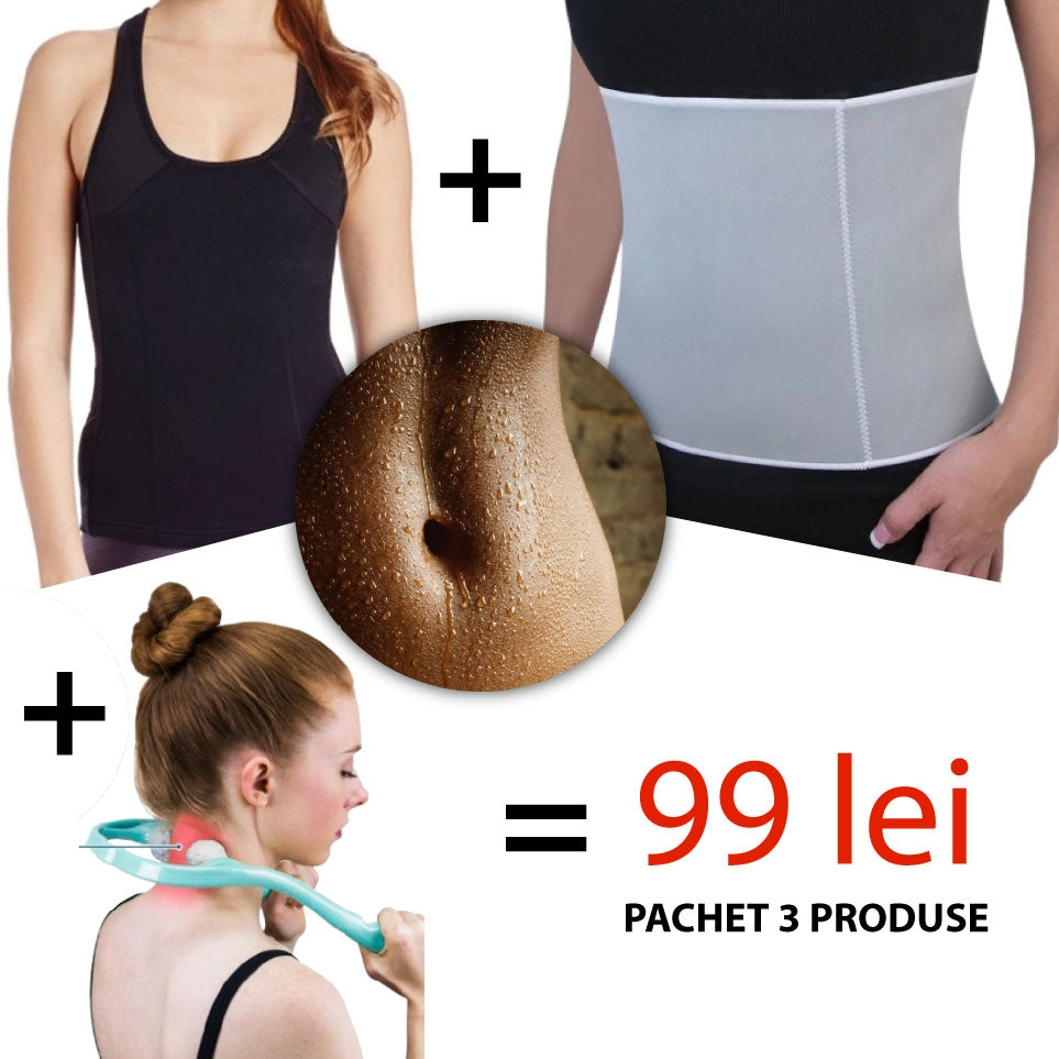 Pachet Promo 3 Produse - doar 99 de lei. Centură și Maiou pentru Slăbit și Aparat de Masaj. Stoc limitat!