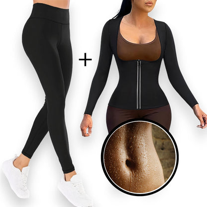 ECHIPAMENT pentru SLABIT: Pantaloni Hot Pants LONG SLIMSECRET + Bluză pentru Slăbit cu decupaj în zona sânilor